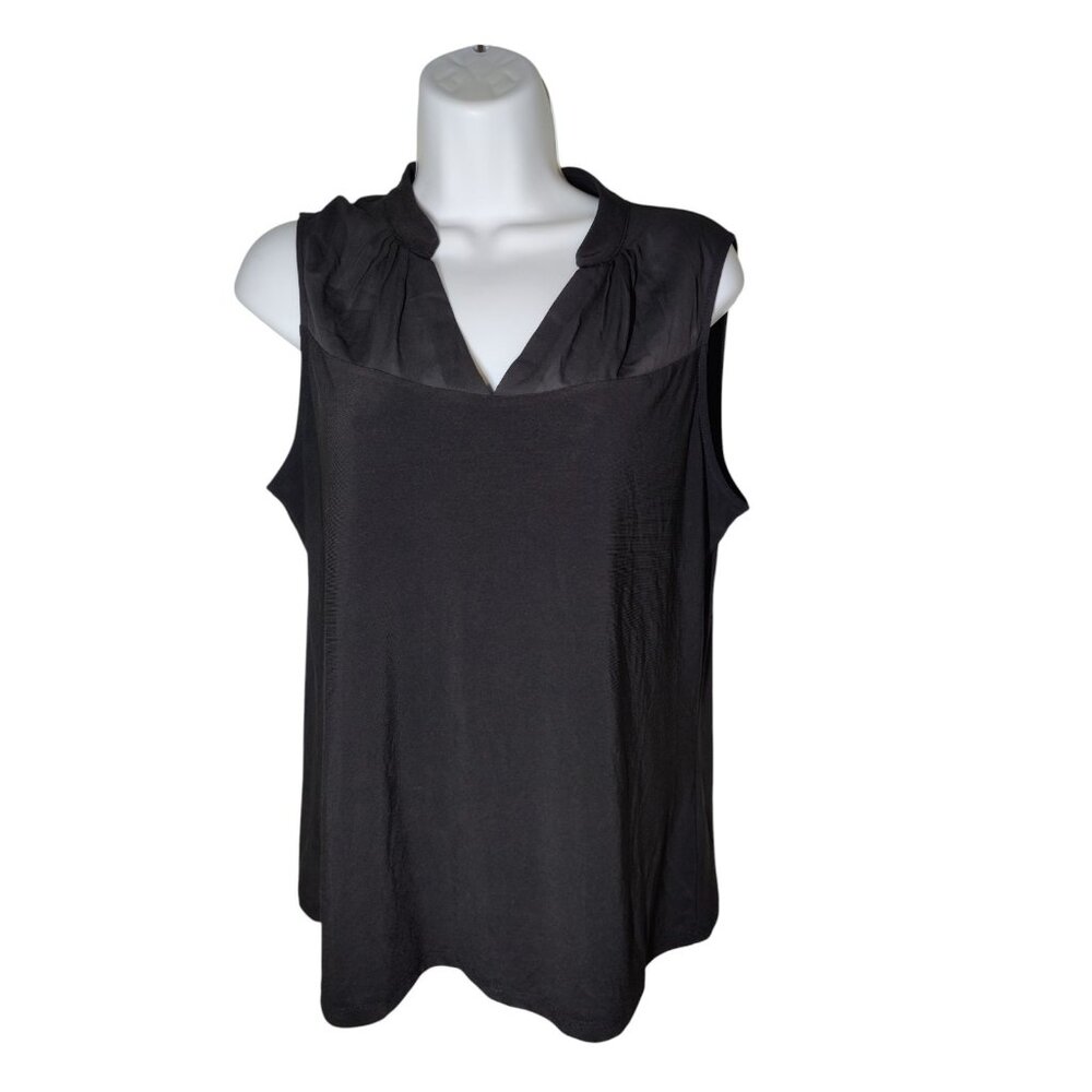 Anne Klein Black Sleeveless Workwear Stretch Top W Mesh Panels Pleated M